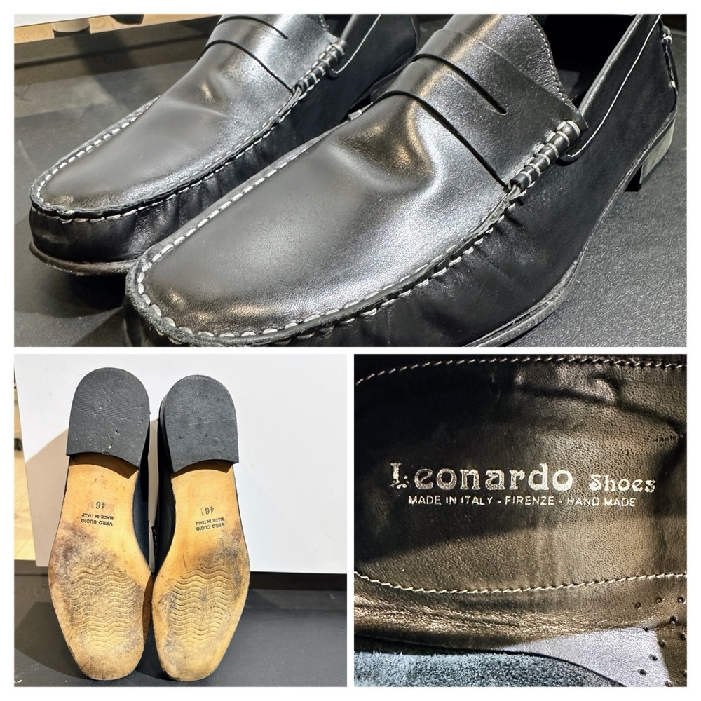 Leonardo Dress Shoes Black Leather Loafer 12US 46EU Hand Made Leather casual